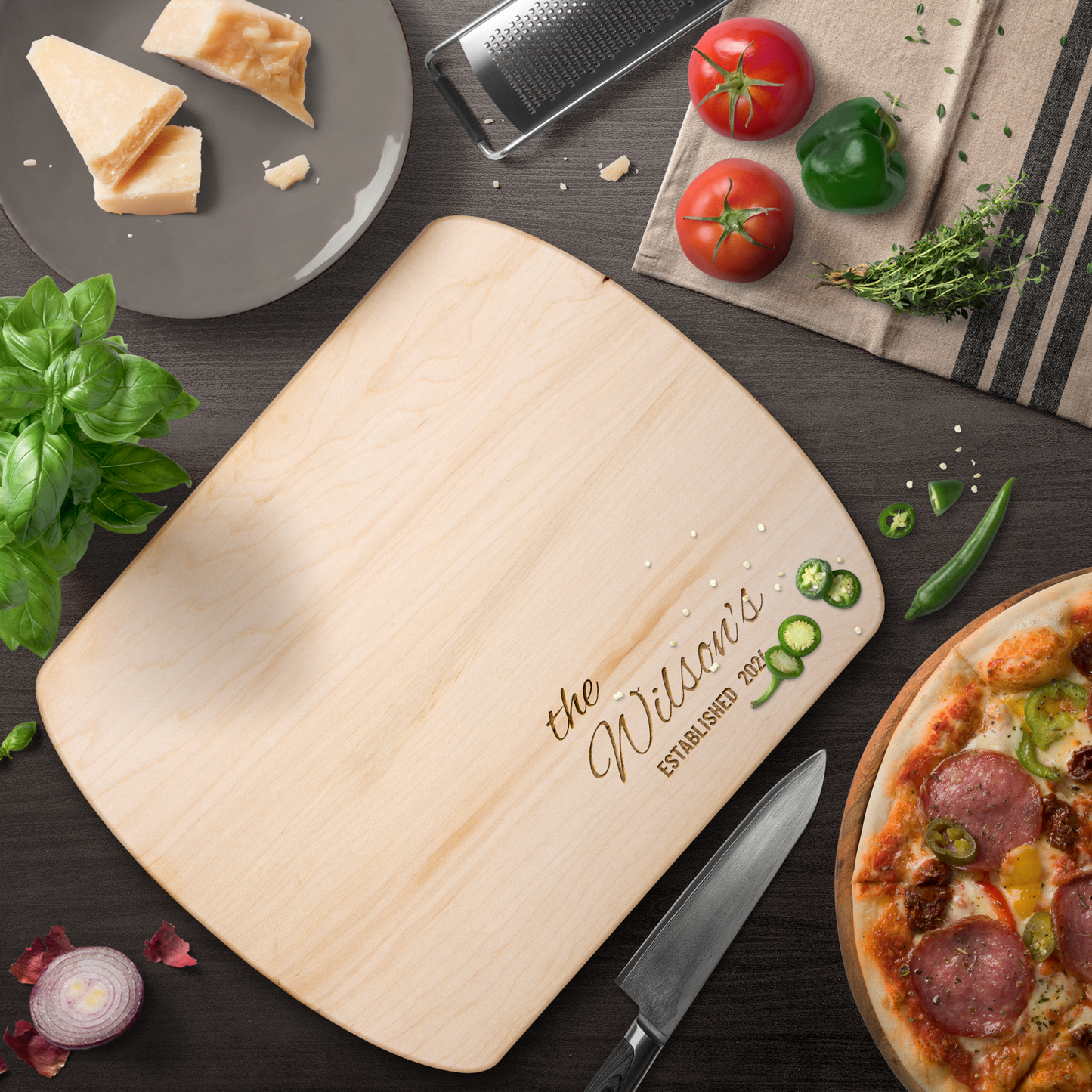 Personalized Family Name Wooden Hardwood Oval Cutting Board