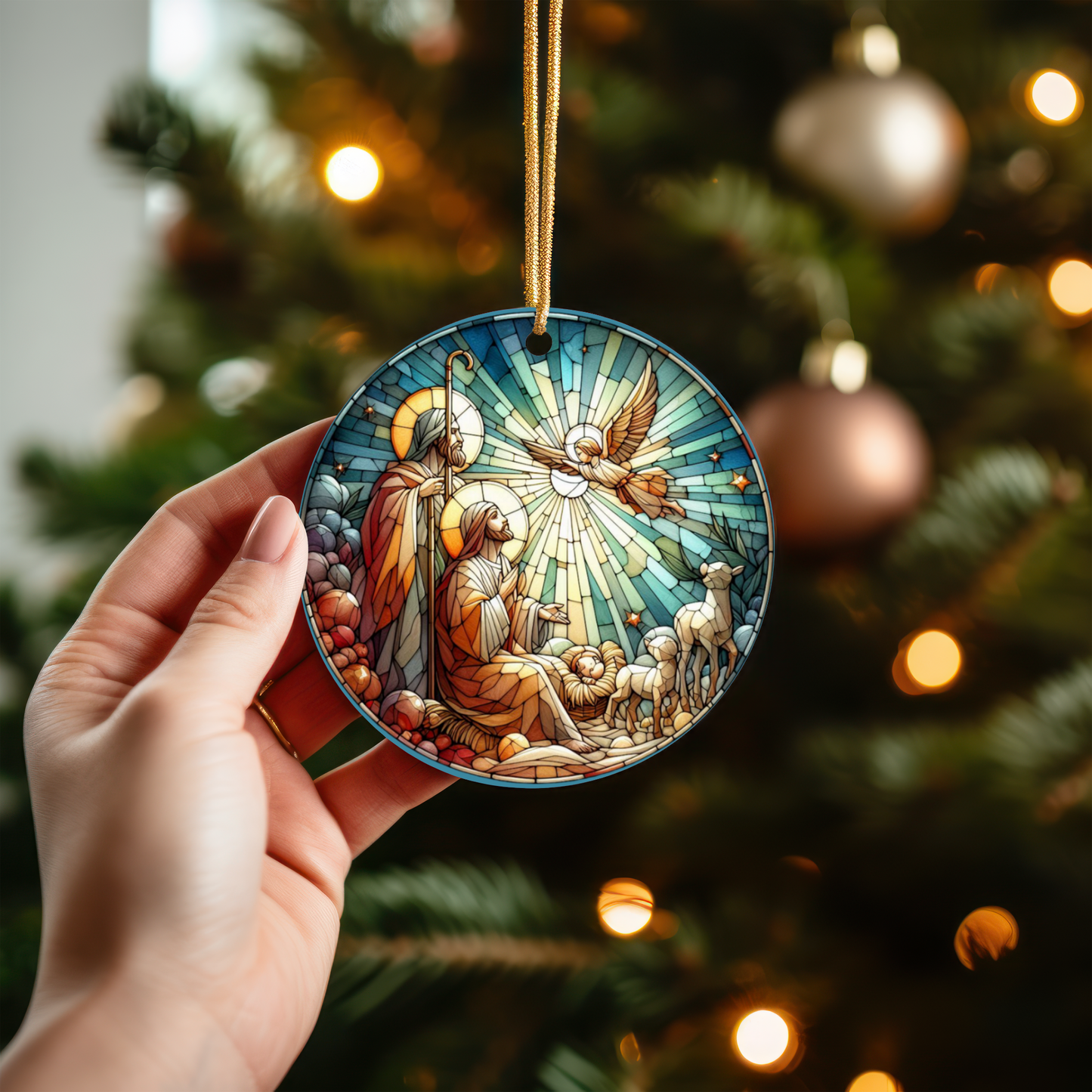 Nativity Faux Stained Glass Ornament