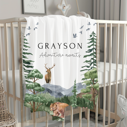 PERSONALIZED WOODLAND ANIMAL BABY BLANKET