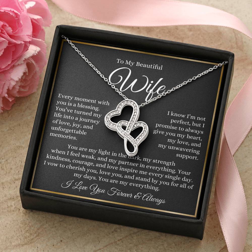“To My Wife - A Journey of Love Message Card” Heart-to-heart Pendant Necklace
