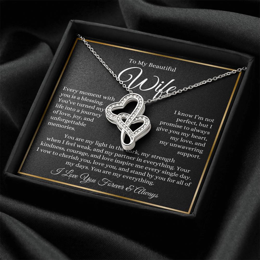 “To My Wife - A Journey of Love Message Card” Heart-to-heart Pendant Necklace