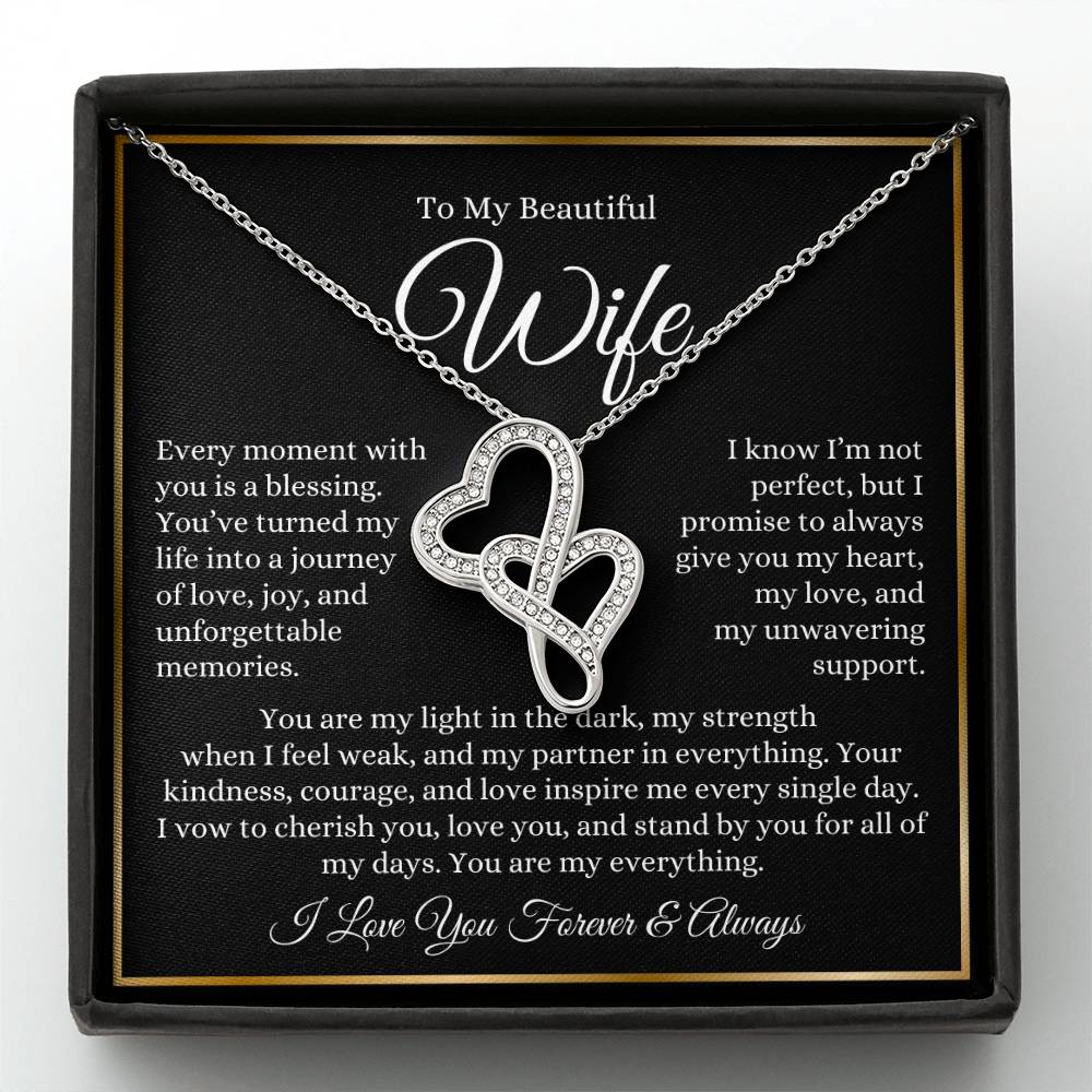 “To My Wife - A Journey of Love Message Card” Heart-to-heart Pendant Necklace
