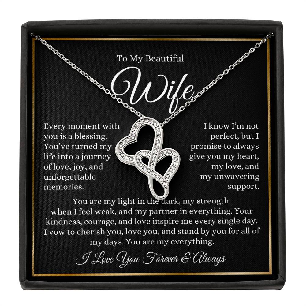“To My Wife - A Journey of Love Message Card” Heart-to-heart Pendant Necklace