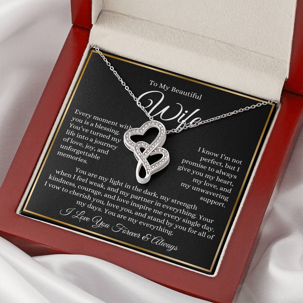 “To My Wife - A Journey of Love Message Card” Heart-to-heart Pendant Necklace
