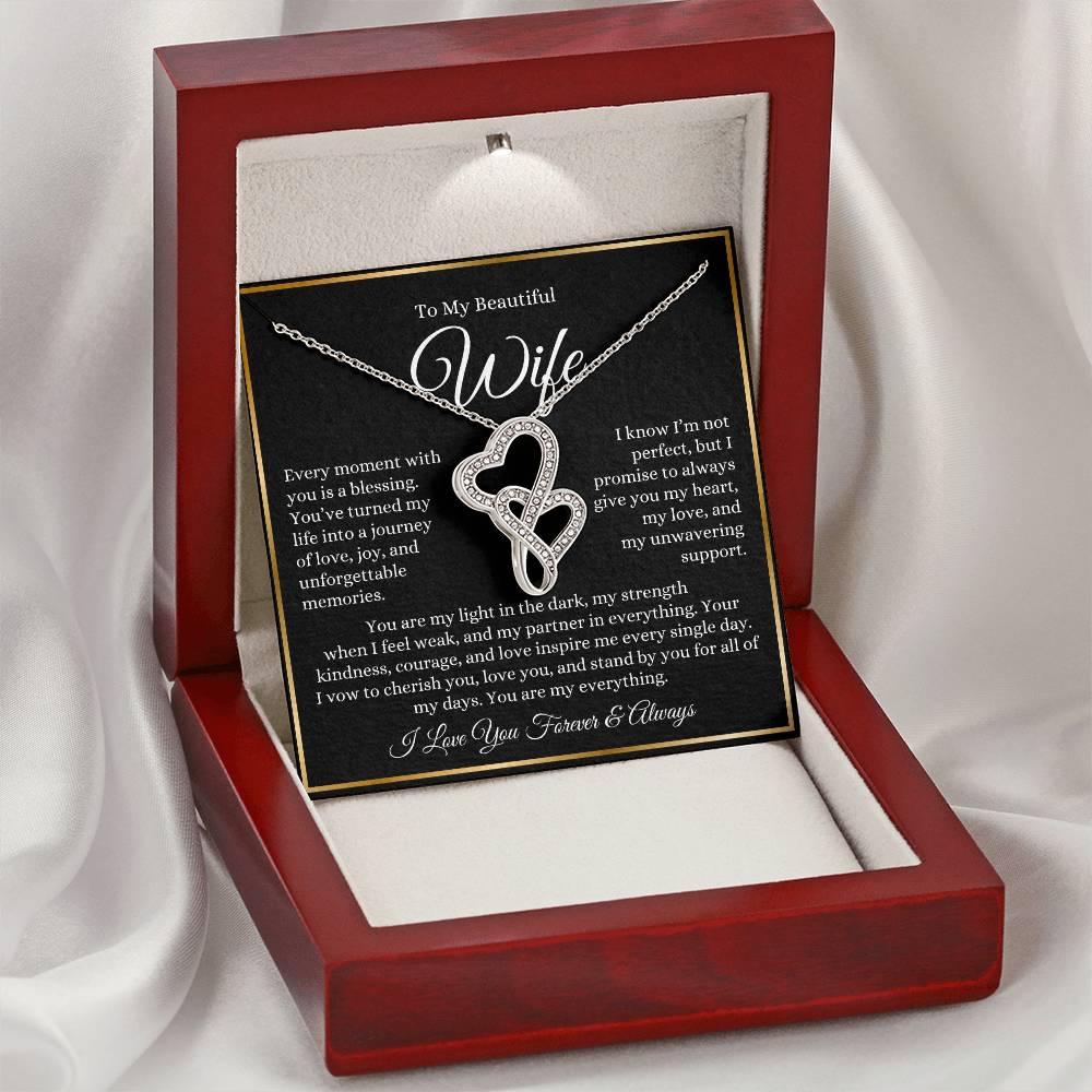 “To My Wife - A Journey of Love Message Card” Heart-to-heart Pendant Necklace