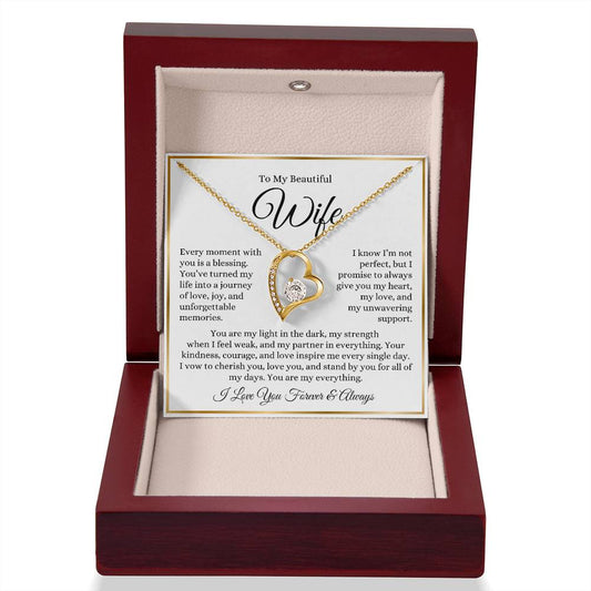 “To My Wife - A Journey of Love Message Card” in White & Gold Forever Love Necklace