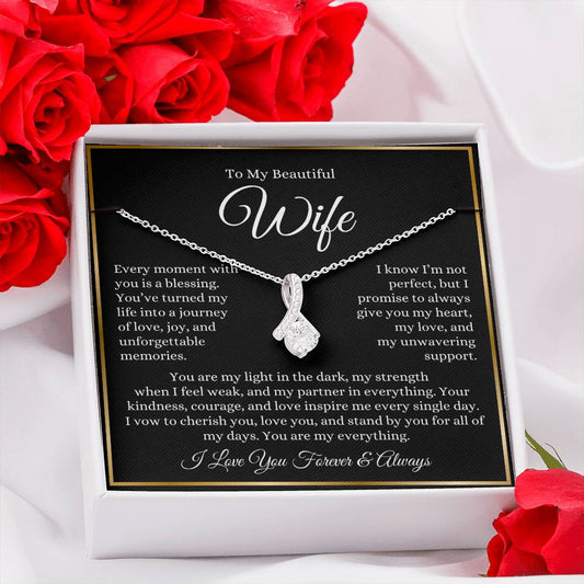 “To My Beautiful Wife - A Journey of Love Message Card” Alluring Beauty Necklace