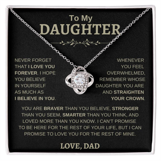 Beautiful Gift for Daughter From Dad "Never Forget That I Love You"  Love Knot Necklace